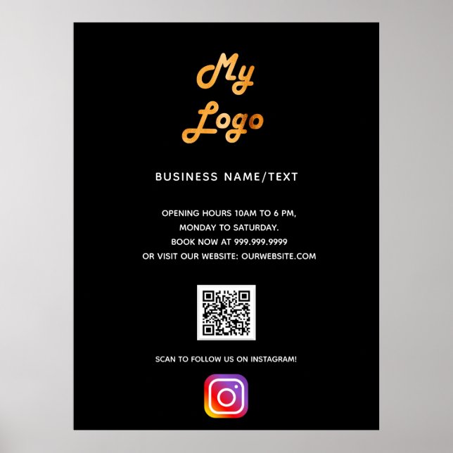 Business Logo qr Code Instragram schwarz Poster (Vorne)