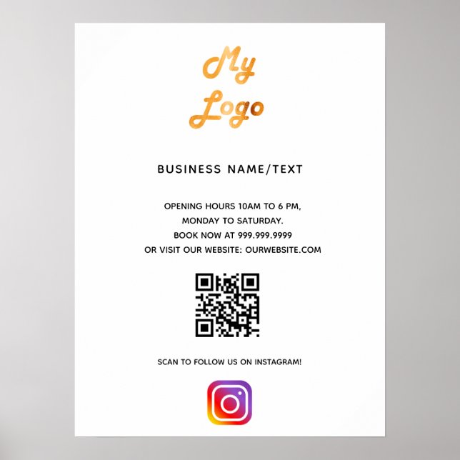 Business Logo qr Code Instragram weiß Poster (Vorne)