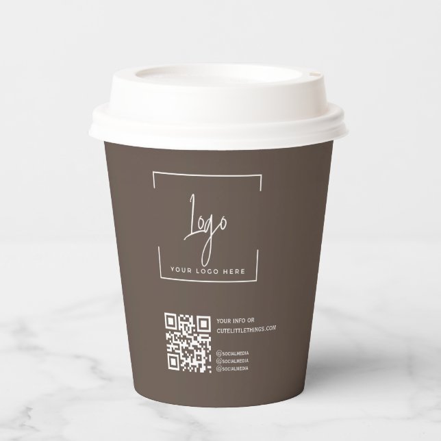 Business  Logo  QR code Modern Brown Corporate Pappbecher (Vorderseite)