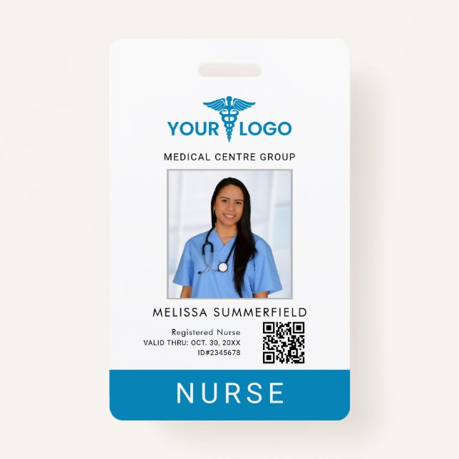 Business Logo QR Code Nurse Employee Photo ID  Ausweis (Vorderseite)