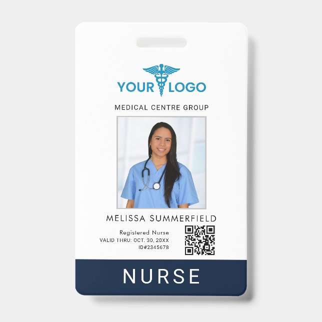 Business Logo QR Code Registered Nurse Photo ID Ausweis (Vorderseite)