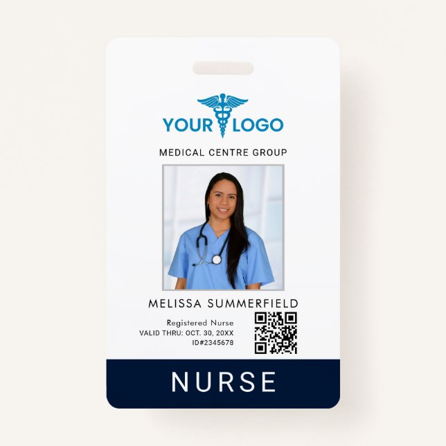 Business Logo QR Code Registered Nurse Photo ID Ausweis (Vorderseite)