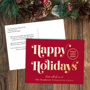 Business-Logo Red Christmas Gold Folien Feiertagspostkarte