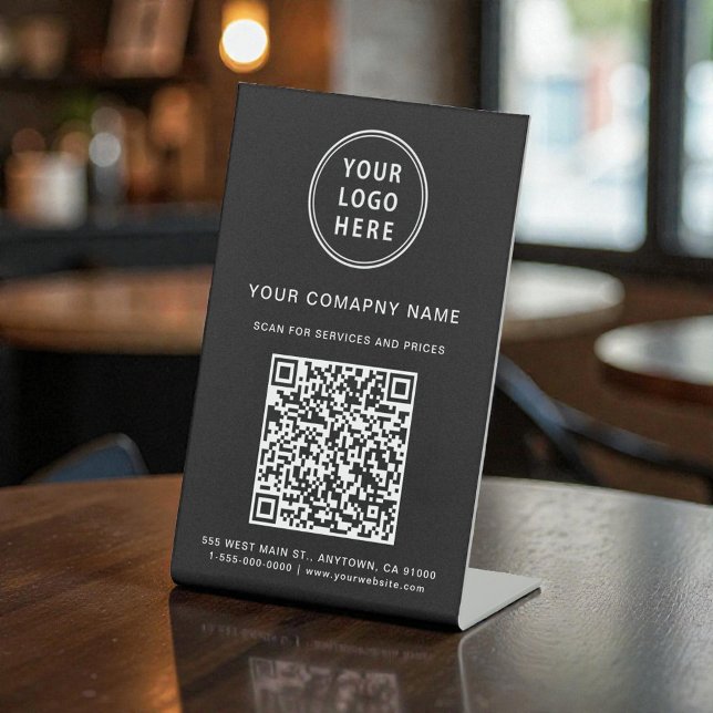 Business Logo Scan Me Create Your QR Code Sockelschild (Business Logo Scan Me Create Your QR Code Pedestal Sign)