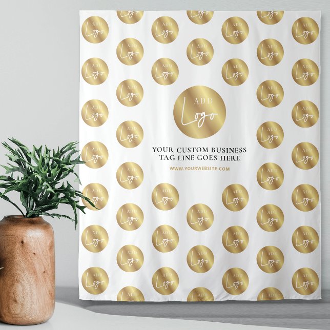 Business-Logo-Schritt- und -Wiederholung des Gold- Wandteppich (Modern step and repeat business logo backdrop tapestry)