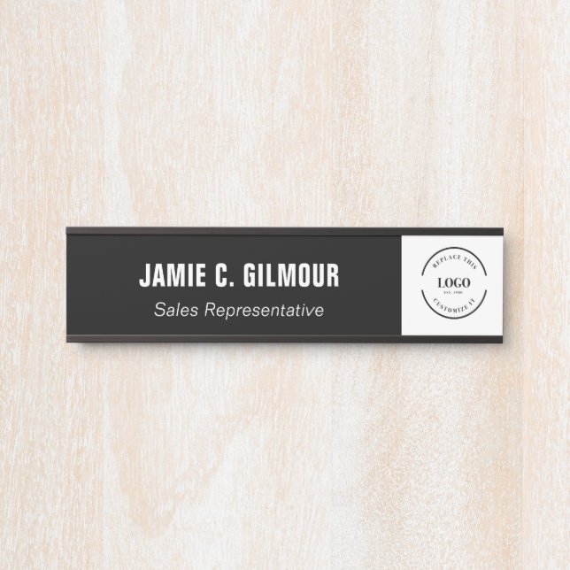 Business logo Simple Black White Custom Employee Türschild (Vorderseite )