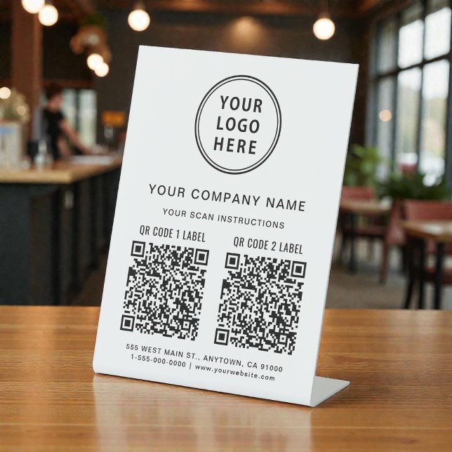 Business Logo Social Media Create 2 QR Codes Sockelschild (Business Logo Social Media Create 2 QR Codes Pedestal Sign)
