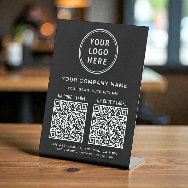 Business Logo Social Media Create 2 QR Codes Sockelschild (Business Logo Social Media Create 2 QR Codes Pedestal Sign)