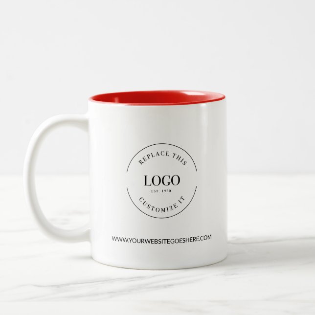 Business logo website Black white custom Promo Zweifarbige Tasse (Links)