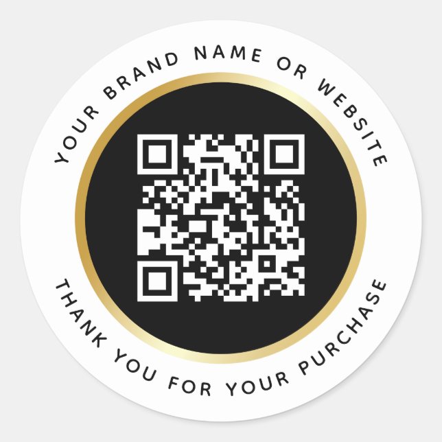 Business Luxury Schwarz-weiß Gold Stroke QR Code Runder Aufkleber (Vorderseite)