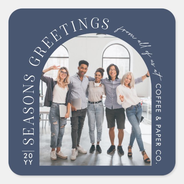 Business Modern Arch Foto Weihnachtsnachtsnacht bl Quadratischer Aufkleber (Vorderseite)