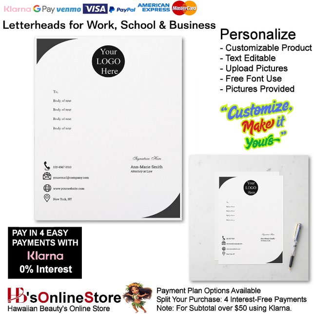 Business Modern Black Logo Company Name Signature  Briefbogen (Business Modern Black Logo Company Name Signature Letterhead.)