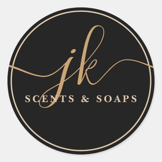 Business Monogram Script Logo Black Runder Aufkleber (Vorderseite)
