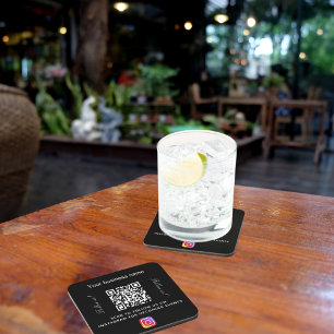 Business name qr code instagramm Schwarz-weiß Getränkeuntersetzer