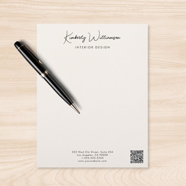 Business Name Signature Script QR Code Cream Briefbogen (Business Name Signature Script QR Code Cream Letterhead)