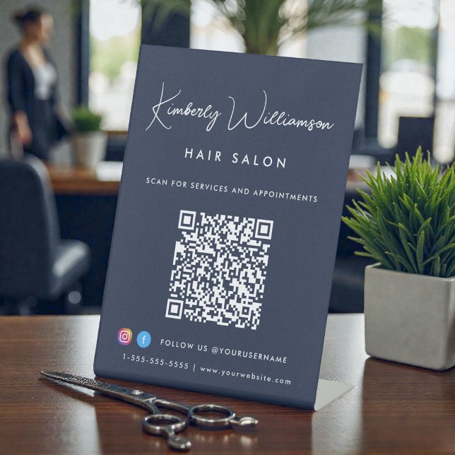 Business Name Stylish Signature Script QR Code Sockelschild (Business Name Stylish Signature Script QR Code Pedestal Sign)