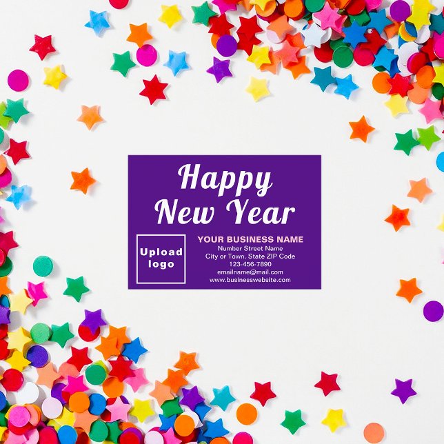 Business New Year Small Lila Flat Card (Business brand with New Year greeting on small purple flat card)