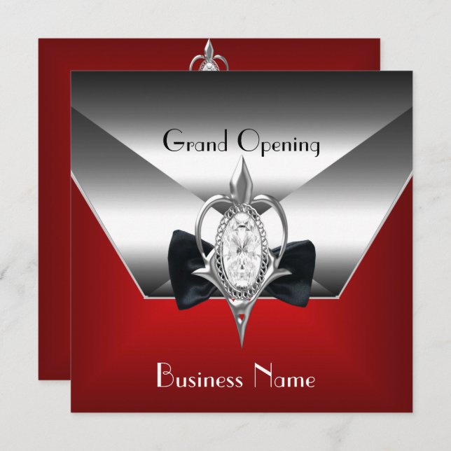 Business Opening Red Silver Diamond Jewel Einladung (Vorne/Hinten)