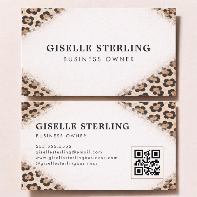 Business Owner Cheetah Leopard Print QR Code Visitenkarte (Von Creator hochgeladen)