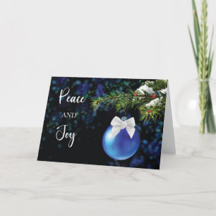 Business Peace Joy Christmas Blue Ornament Bough Karte