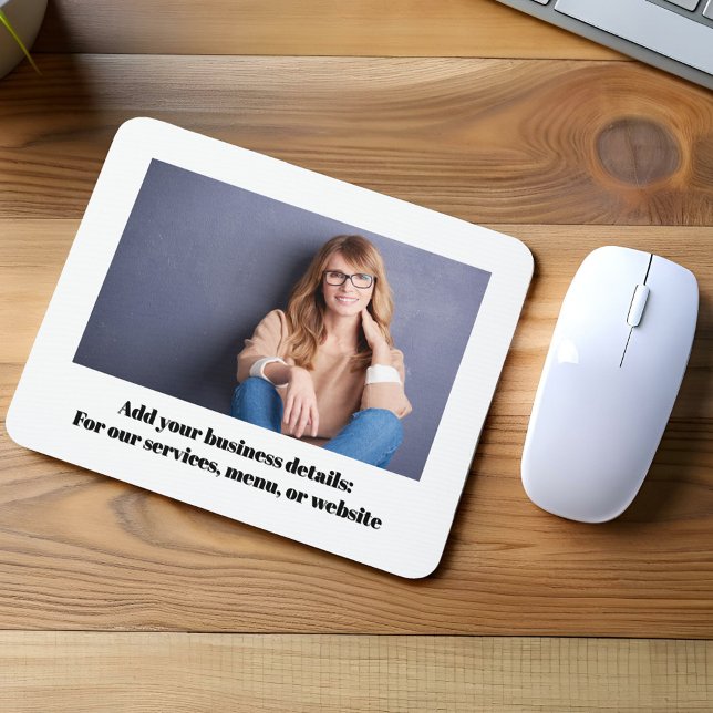 Business Photo Simple Computer Custom Mousepad (Simple photo mouse pad with black and white lettering.)