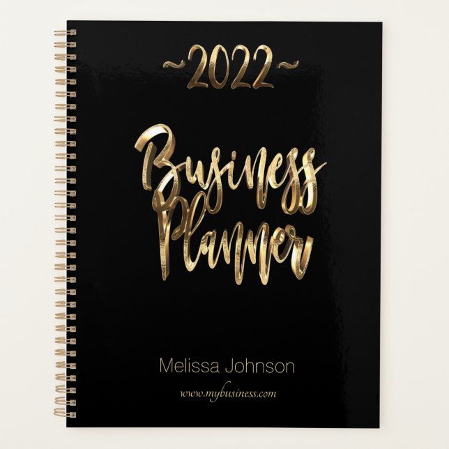 Business-Planer 2022 Schwarz-Gold-Script modern Planer (Vorderseite)
