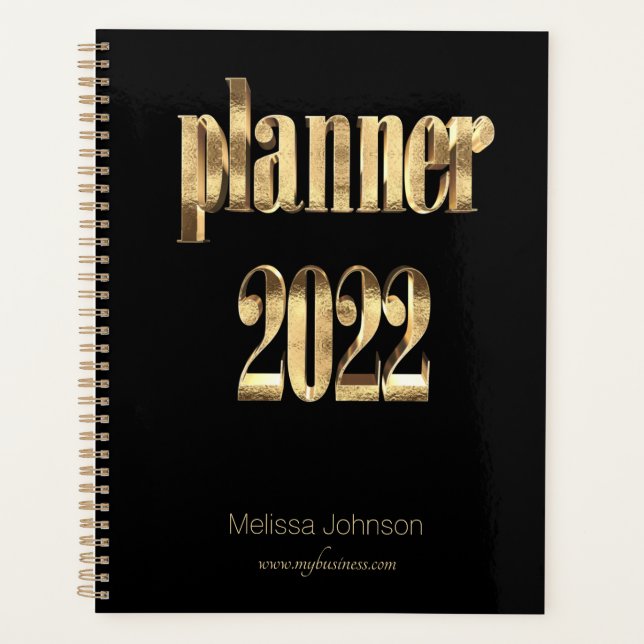 Business-Planer 2022 Schwarz-Gold-Script-Moderne Planer (Vorderseite)