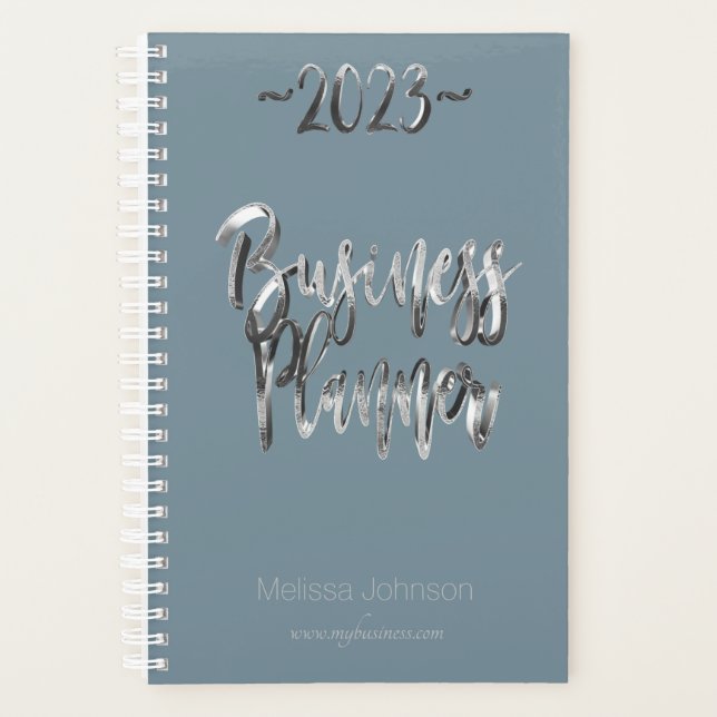 Business Planer 2023 Blue Silver Script Modern (Vorderseite)