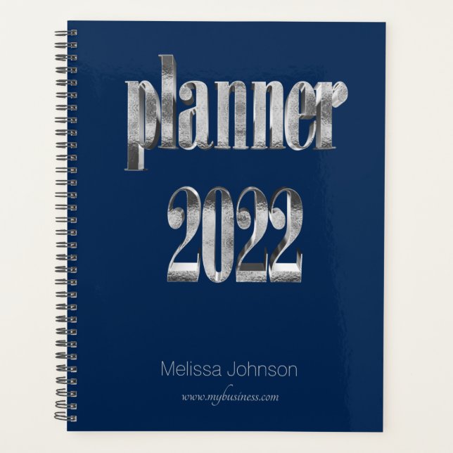 Business Planner 2022 Blau und Grau Script modern Planer (Vorderseite)