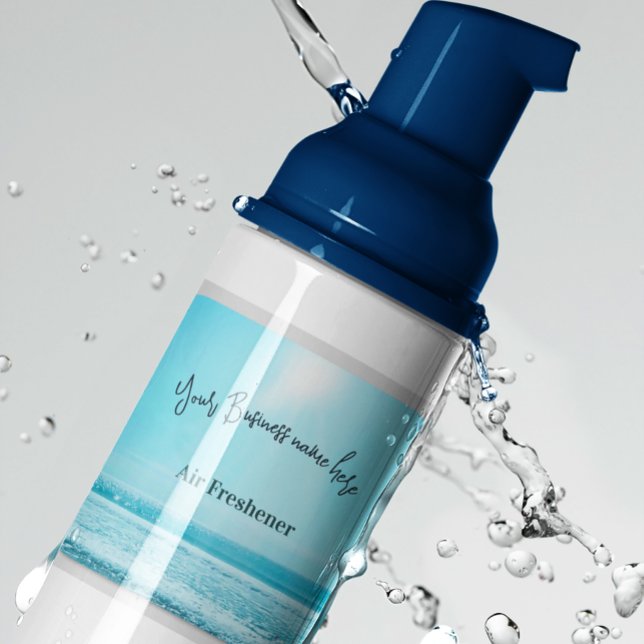 Business Product Label Summer Blue Beach Szene Runder Aufkleber (Von Creator hochgeladen)