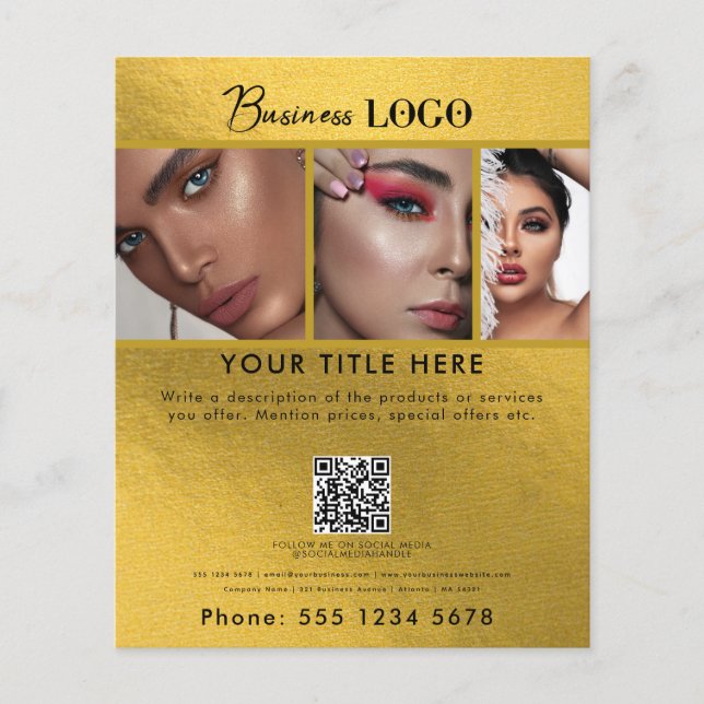 Business Promotional Beauty Hair Nail Salon Gold Flyer