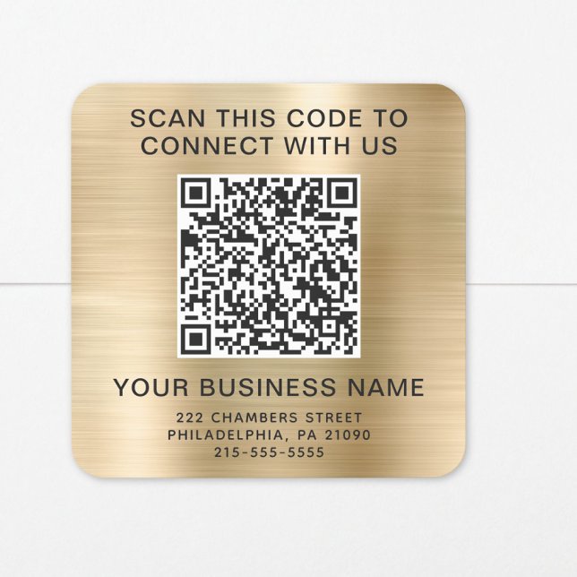 Business QR Code Gold Quadratischer Aufkleber (Von Creator hochgeladen)