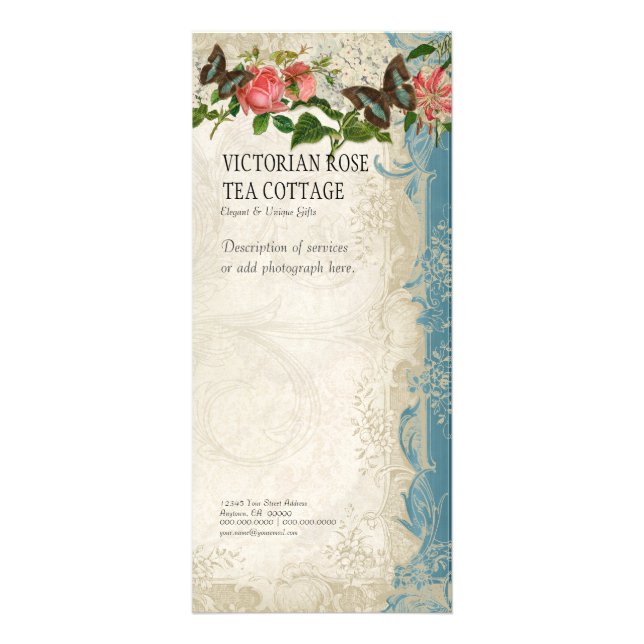 Business Rate Card - Vintage Rose im Barockstil Werbekarte (Vorne)