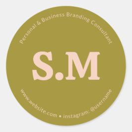 Business Retro Monogram Green Blush Pink Runder Aufkleber
