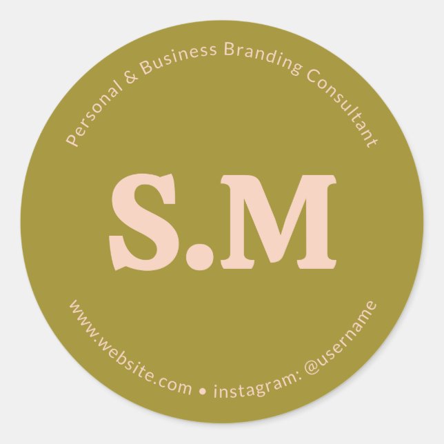 Business Retro Monogram Green Blush Pink Runder Aufkleber (Vorderseite)