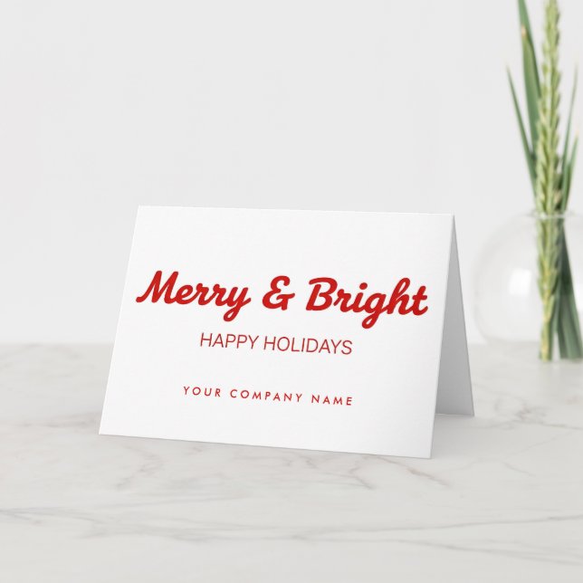 Business Retro Script Merry & Bright Feiertagskarte (Vorderseite)