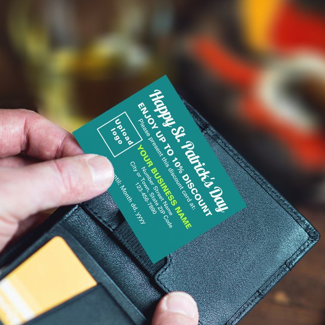 Business Saint Patrick Aquamarin Green Discount Ca Rabattkarte (Attract more customers this Saint Patrick's Day. Business Saint Patrick teal green discount card.)