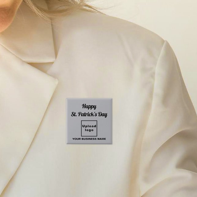 Business Saint Patrick Gruß auf Gray Square Button (Business name and logo with Happy Saint Patrick's Day greeting on gray square button.)