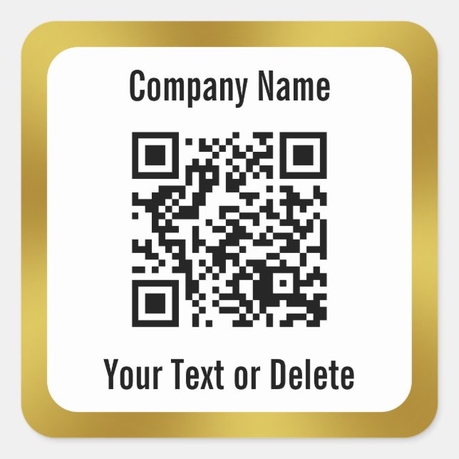 Business Schwarz-weiß Gold - QR-Code und Text Quadratischer Aufkleber (Vorderseite)