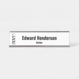 Business Schwarz-weiß und Grauer Barber Pole Barbe Schreibtischnamensplakette