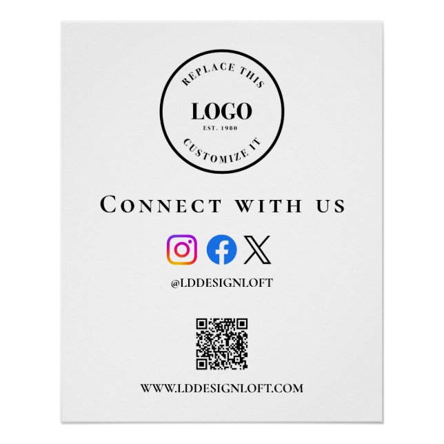 Business Social Media QR code website Custom logo Poster (Vorderseite)