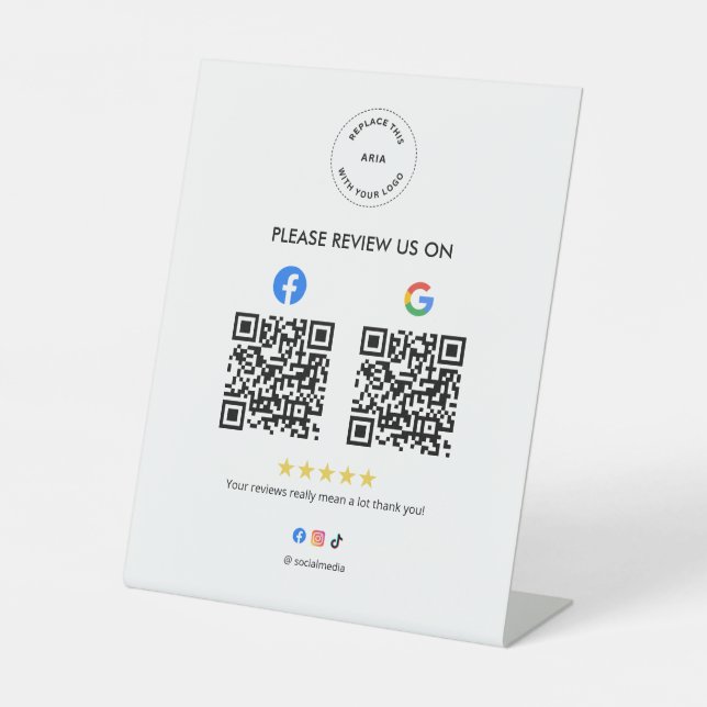 Business Social Review Pedestal Sign with Qr Code Sockelschild (Vorderseite)