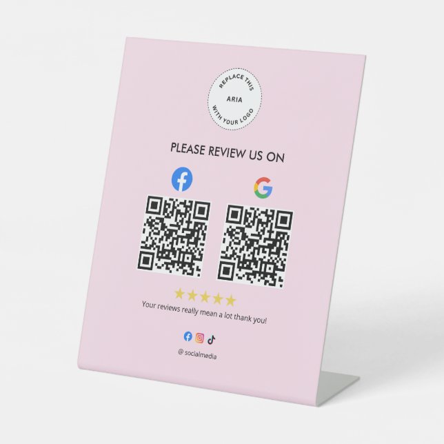 Business Social Review Pedestal Sign with Qr Code Sockelschild (Vorderseite)