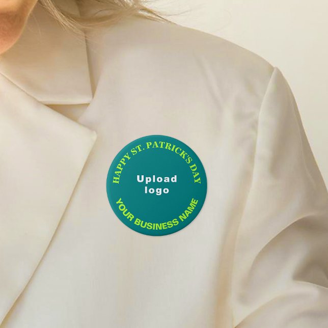 Business St. Patrick Gruß auf Aquamarine grüne Run Button (Business name and logo with Happy Saint Patrick's Day greeting on teal green round button.)