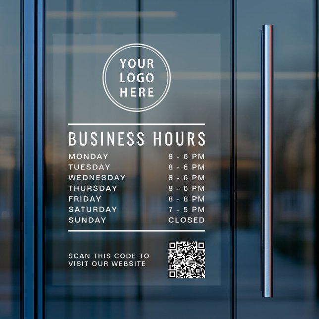 Business Store Hours QR Code Logo Fensteraufkleber (Business Store Hours QR Code Logo Window Cling)