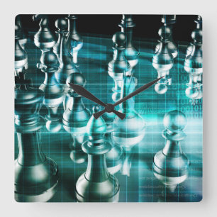 Business Strategy with a Chess Board Concept Quadratische Wanduhr