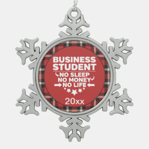Business Student kein schlafendes Geld Leben Rot K Schneeflocken Zinn-Ornament