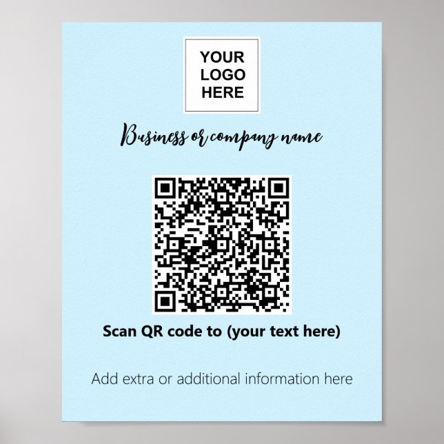 Business Template Light Blue Logo qr Code Poster (Vorne)