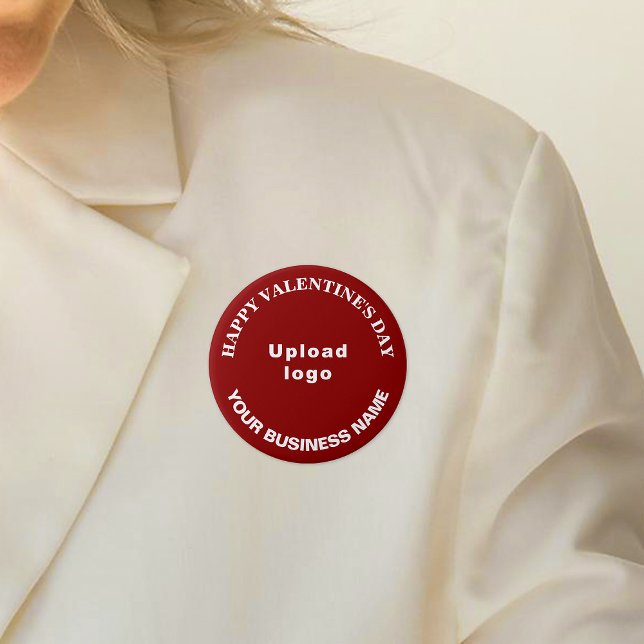 "Business Valentine Gruß on Red Round Button" Button (Business name and logo with Happy Valentine's Day greeting on red round button.)