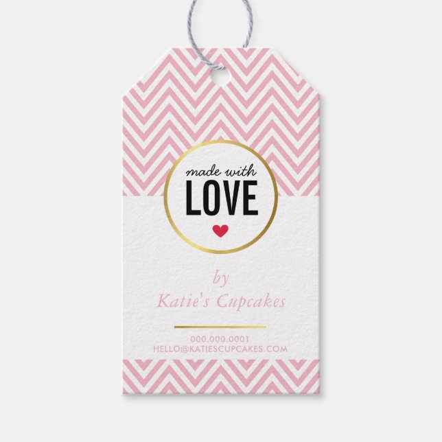 BUSINESS-VERPACKUNG aus Liebe rosa Zickzack Geschenkanhänger (Vorderseite)